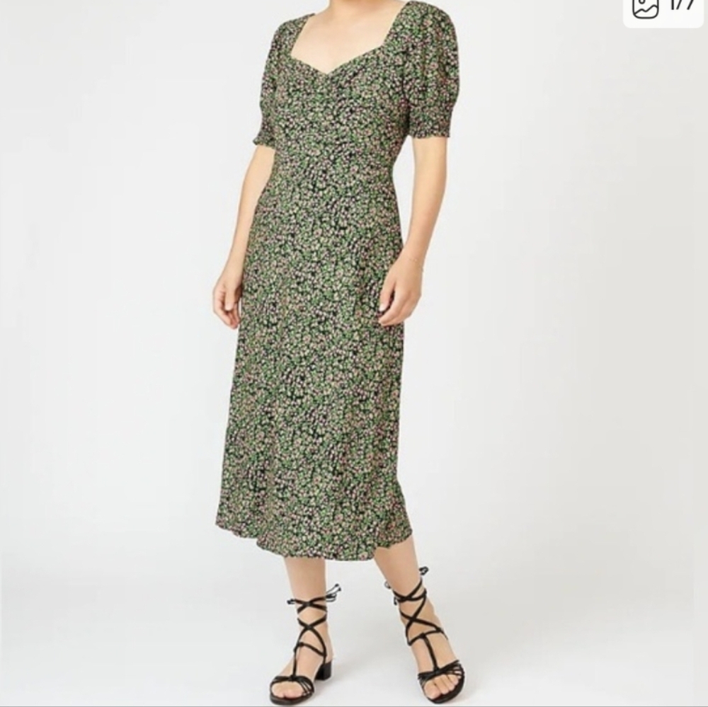 J Crew Sweetheart Neckline Floral Smocked Sleeve Midi Dress 12 - Picture 14 of 14